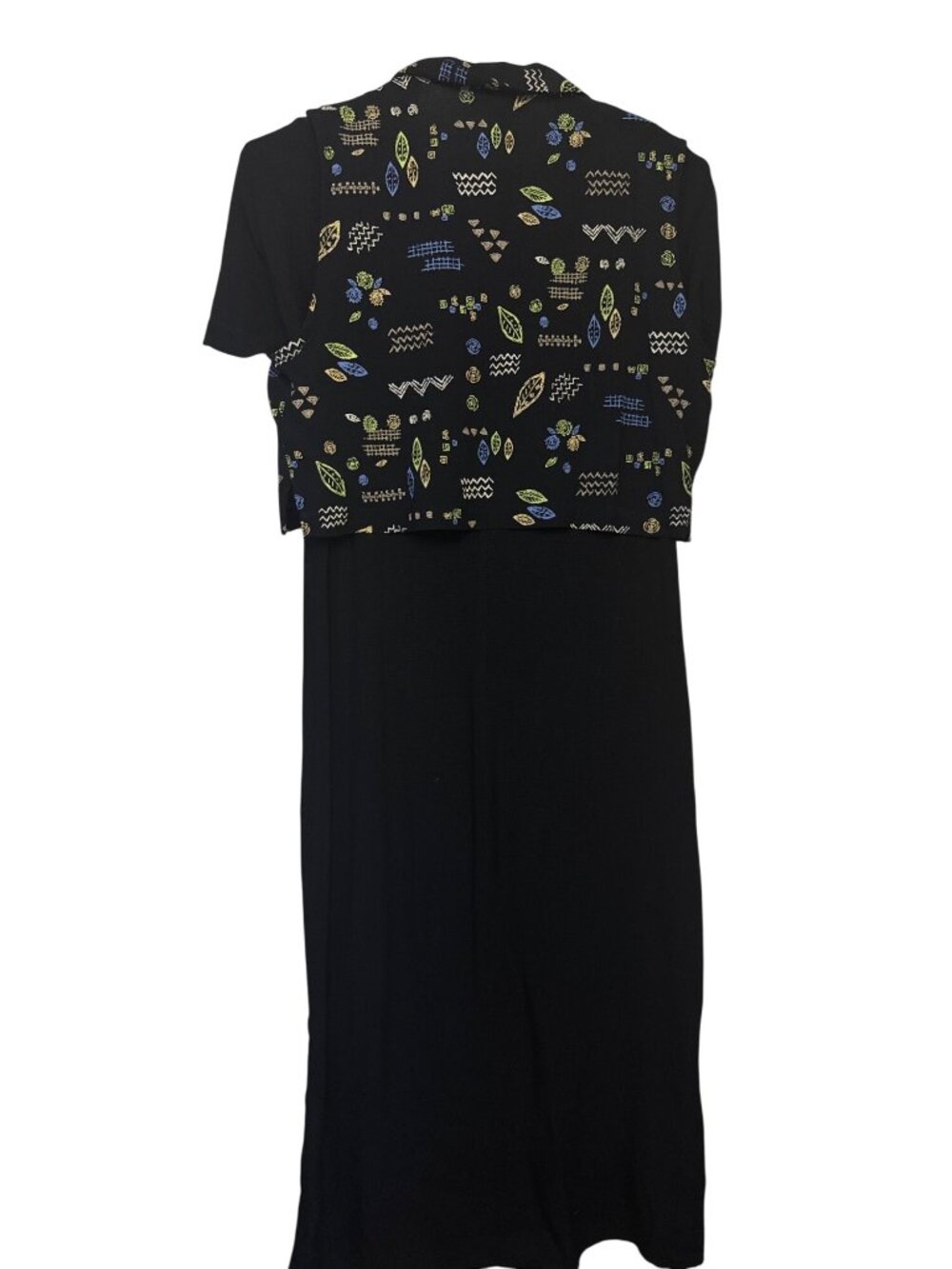 Notations Womens Black Midi Dress With Patterned Button Down Vest Size M - Picture 11 of 14